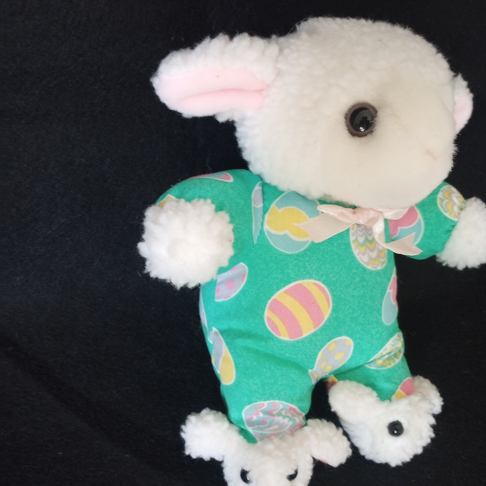 Wal-Mart Baby Lamb 8” Plush Doll Toy Easter Sheep in Bunny Slippers Green - Picture 2 of 6